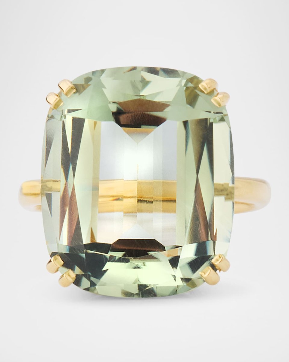 18K Yellow Gold Cushion Prasiolite Statement Ring